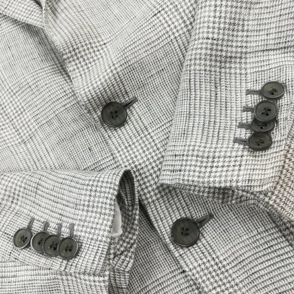 SuitSupply Sport Coat Blazer 36S Solbiati 100% Linen Glen Plaid Gray - Picture 4 of 15
